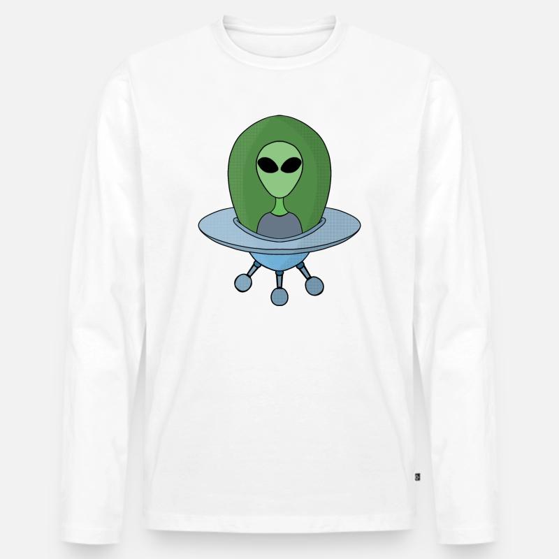 Alien in seinem kleinen Raumschiff - Männer Premium Bio Langarmshirt - Weiß