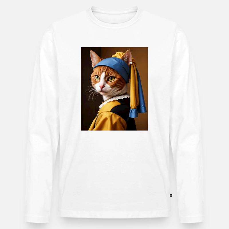 Die Katze mit dem Perlenohrgehänge - Männer Premium Bio Langarmshirt - Weiß