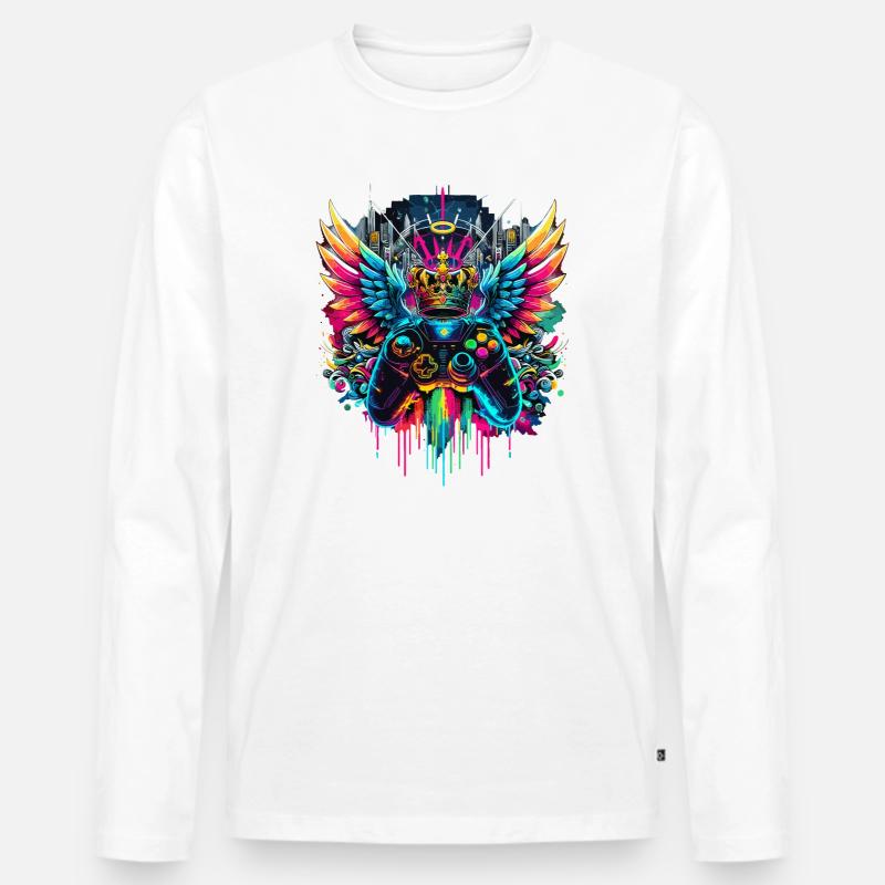 Gaming König Controller Flügel Graffiti - Männer Premium Bio Langarmshirt - Weiß