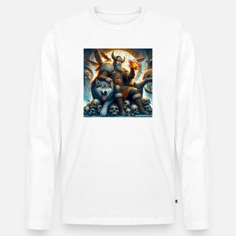 Wikinger mit Wolf - Männer Premium Bio Langarmshirt - Weiß