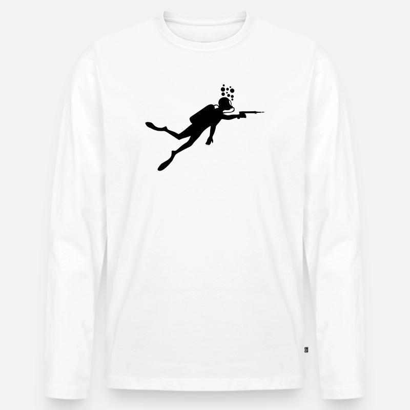 Taucher mit Harpune - Männer Premium Bio Langarmshirt - Weiß