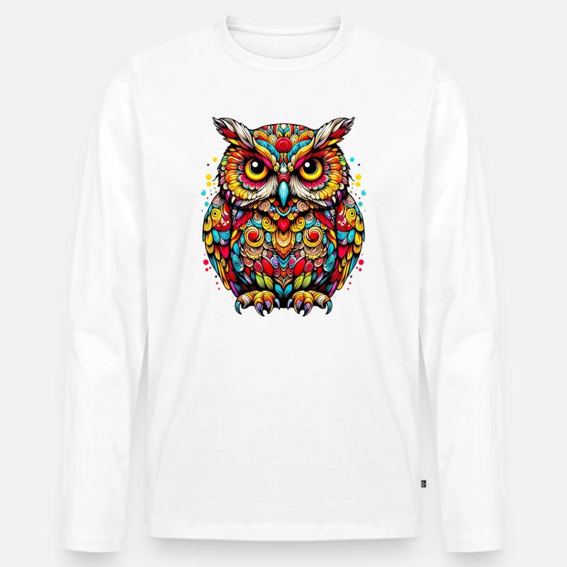 Eule - Männer Premium Bio Langarmshirt - Weiß