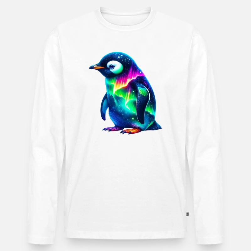 Aurora Borealis Pinguin - Männer Premium Bio Langarmshirt - Weiß