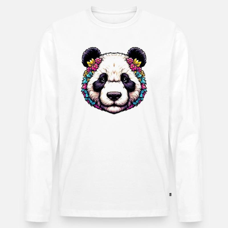 Panda - Männer Premium Bio Langarmshirt - Weiß