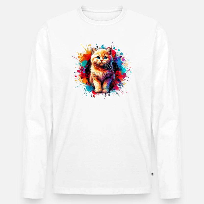 Katze - Männer Premium Bio Langarmshirt - Weiß