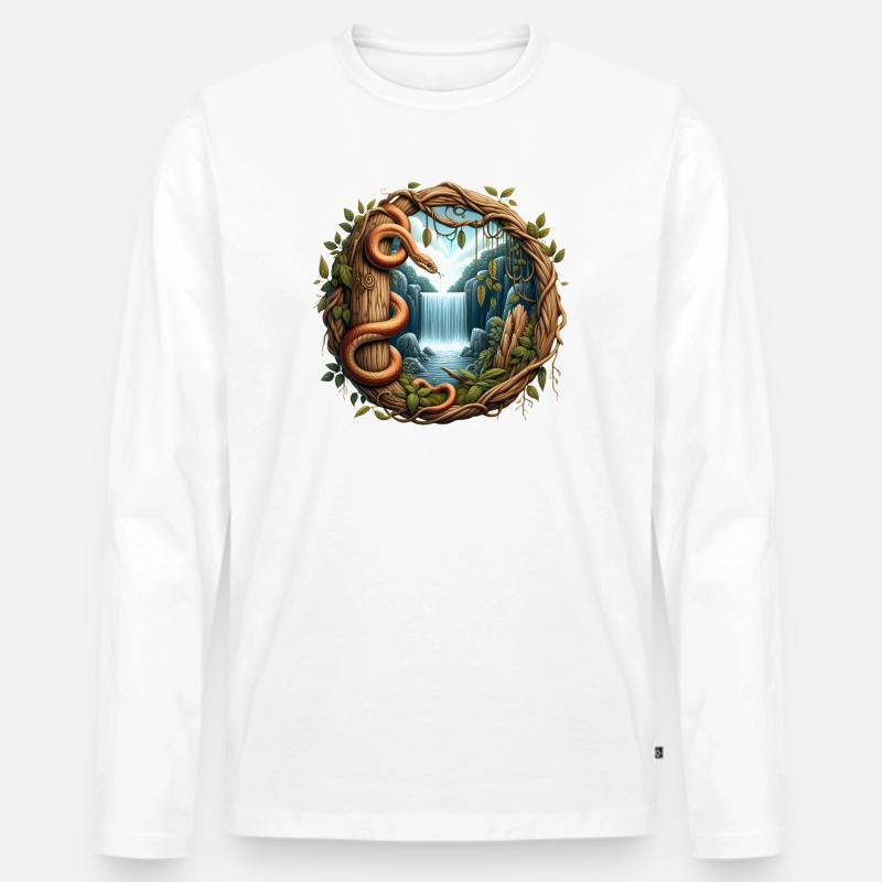 Schlange vor Wasserfall - Männer Premium Bio Langarmshirt - Weiß