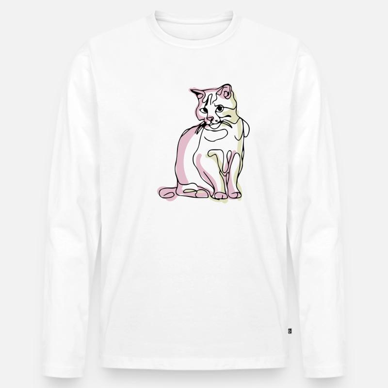 Katze- Ein-Strich-Zeichnung - Männer Premium Bio Langarmshirt - Weiß