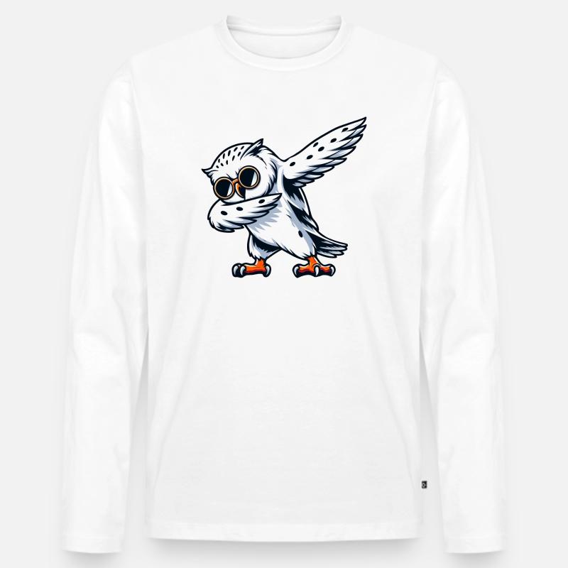 Coole Schneeeule Dabbing Pose - Männer Premium Bio Langarmshirt - Weiß