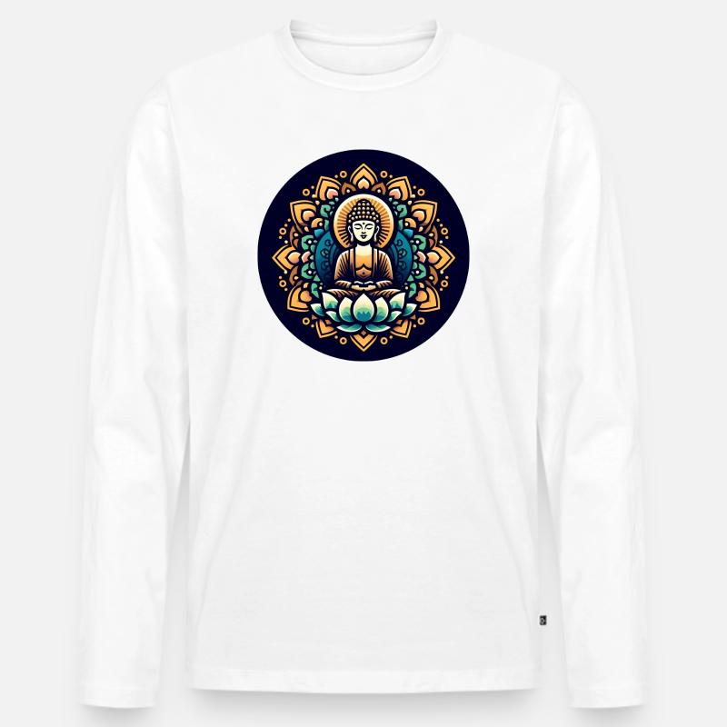 Ruhe des Buddha - Männer Premium Bio Langarmshirt - Weiß