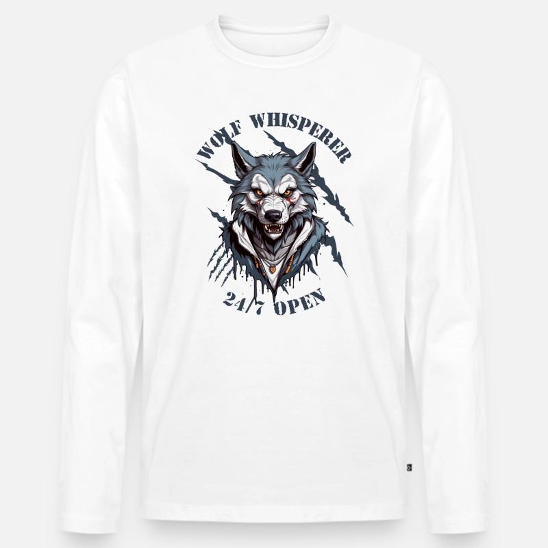 Wolf Flüsterer 24/7 Geöffnet - Männer Premium Bio Langarmshirt - Weiß