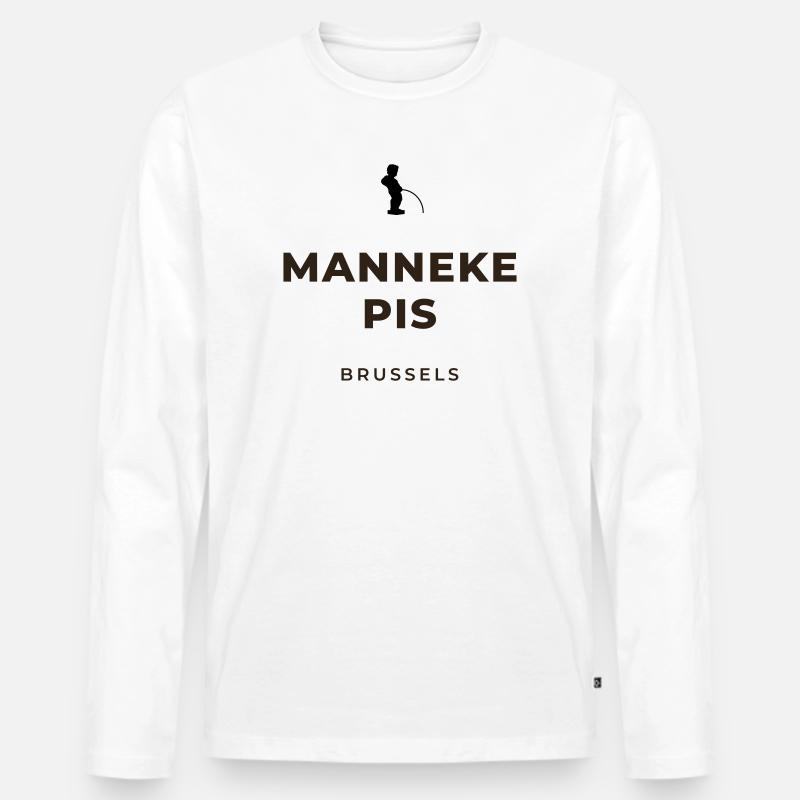 Manneken Piss Bryssel - Premium luomulaatuinen miesten pitkähihainen paita - valkoinen