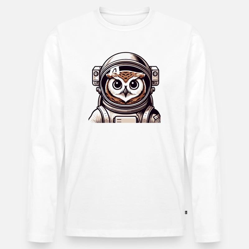 Eine Astronauten-Eule im Cartoon-Stil - Männer Premium Bio Langarmshirt - Weiß
