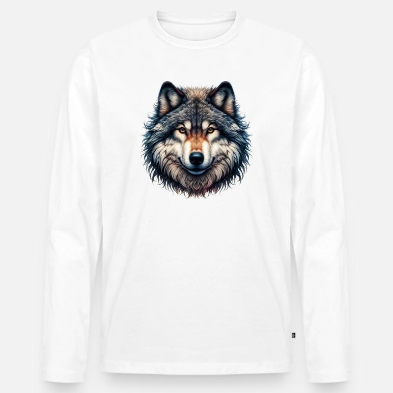Wolf - Männer Premium Bio Langarmshirt - Weiß