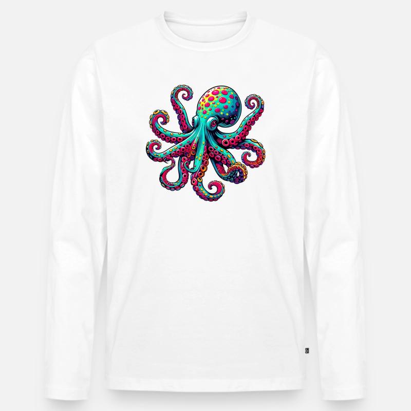 Krake - Männer Premium Bio Langarmshirt - Weiß