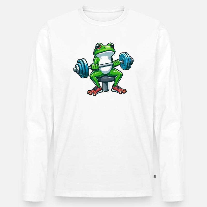 Starker Frosch Workout Hanteltraining - Männer Premium Bio Langarmshirt - Weiß