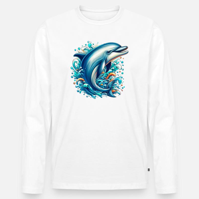 Delfin - Männer Premium Bio Langarmshirt - Weiß