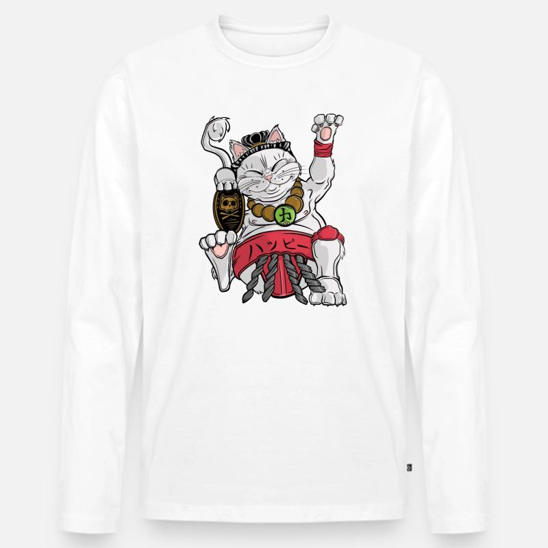 Maneki-neko Sumo - Männer Premium Bio Langarmshirt - Weiß