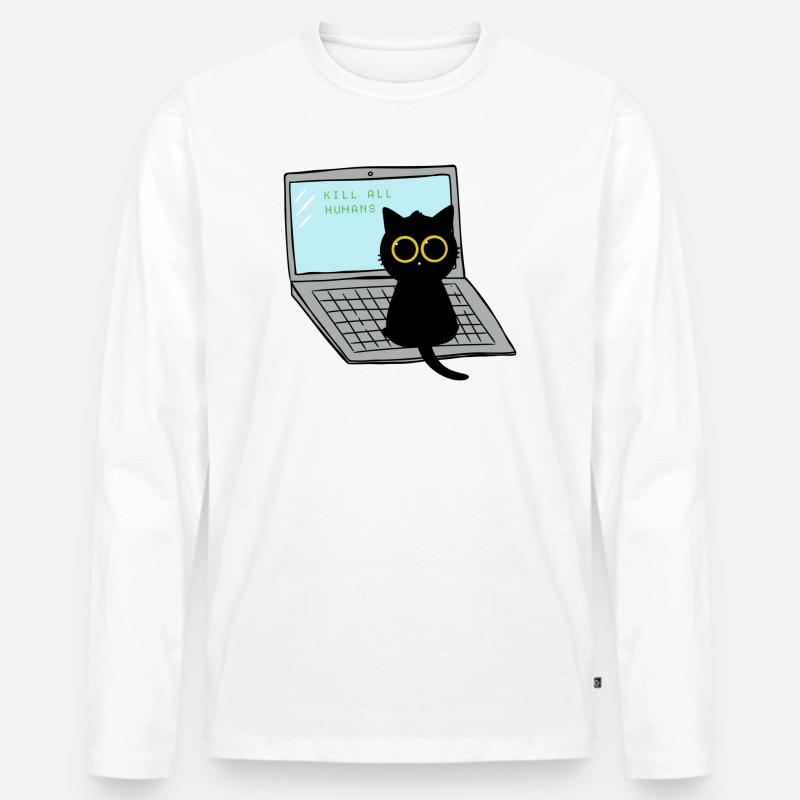 Kill All Humans Cat - Männer Premium Bio Langarmshirt - Weiß