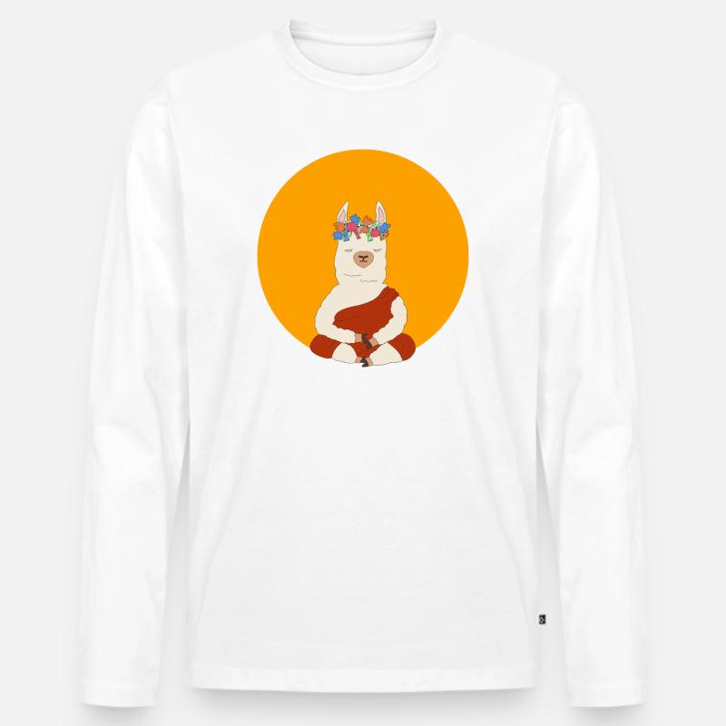 Meditierendes Lama - Männer Premium Bio Langarmshirt - Weiß