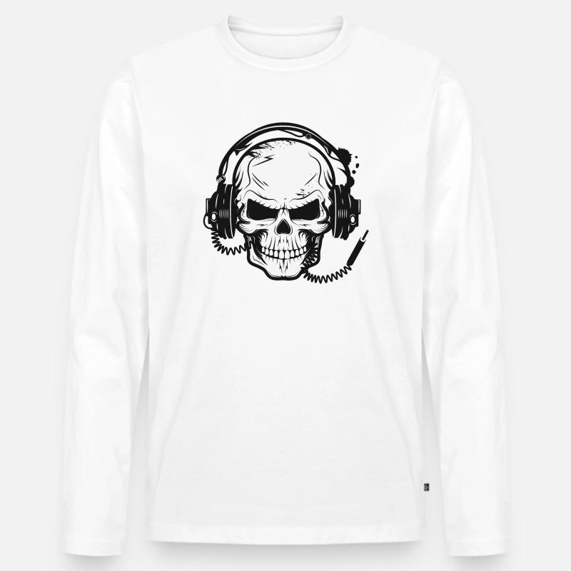 Schädel,Skull,Totenkopf mit Kopfhörer - Männer Premium Bio Langarmshirt - Weiß