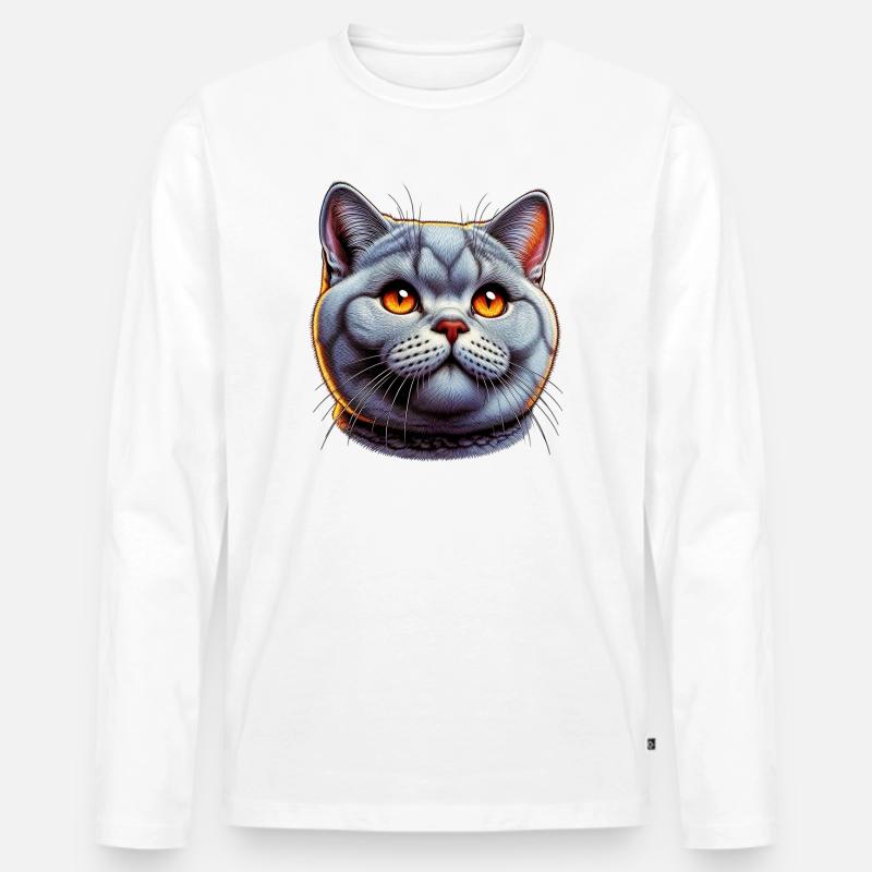 Britisch Kurzhaar Katze - Männer Premium Bio Langarmshirt - Weiß