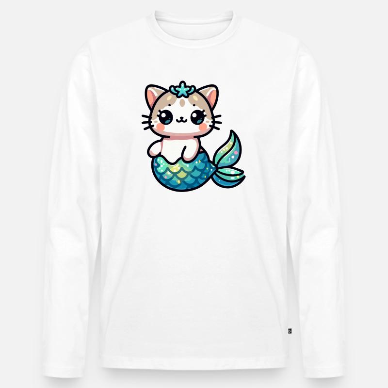 Purrmaid Sparkle: Das Meereskätzchen - Männer Premium Bio Langarmshirt - Weiß