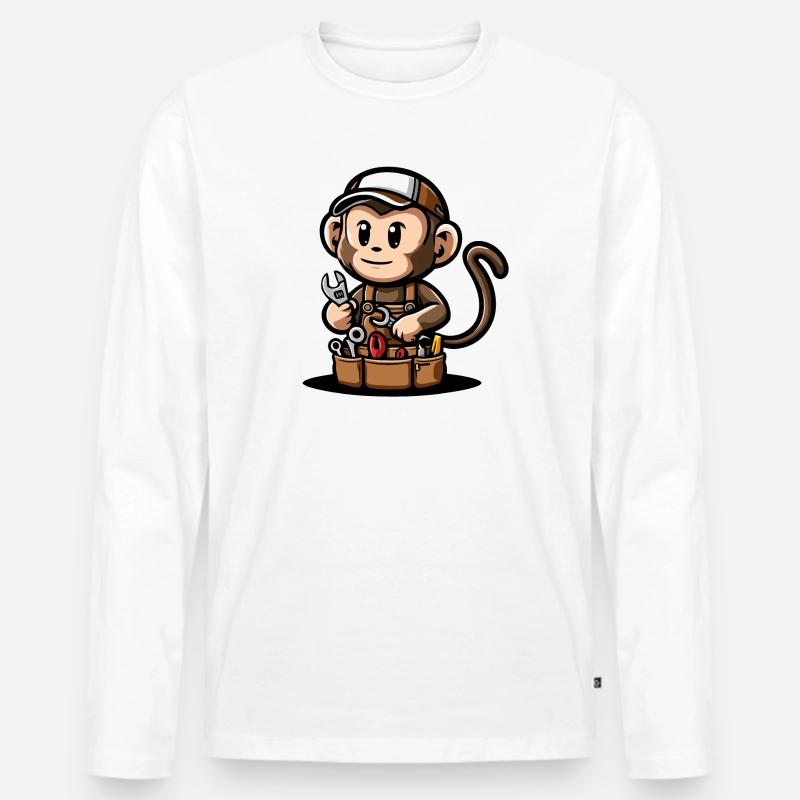 Praktischer Affen-Mechaniker - Männer Premium Bio Langarmshirt - Weiß