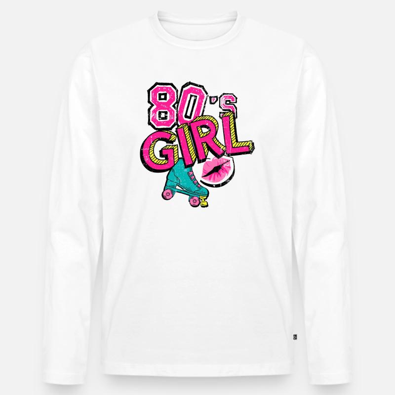 80er Jahre Mädchen Rollschuh - Männer Premium Bio Langarmshirt - Weiß