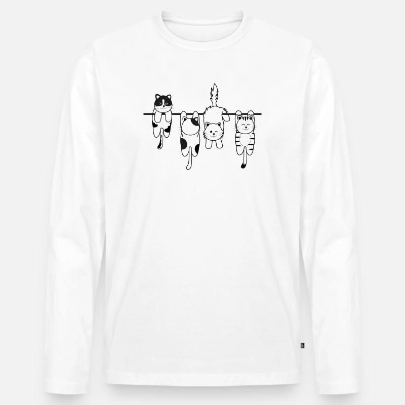 Wäsche Katze - Männer Premium Bio Langarmshirt - Weiß