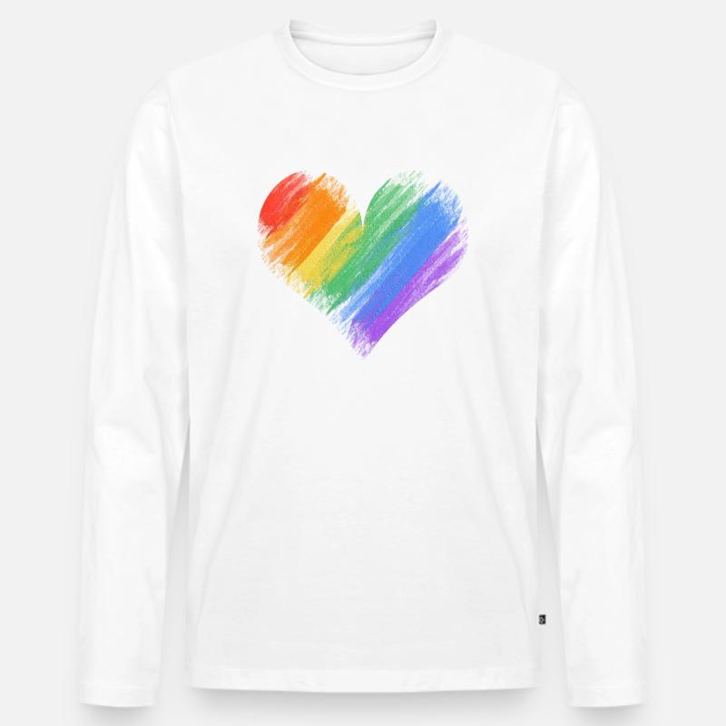 Regenbogenherz Pinselstrich - Männer Premium Bio Langarmshirt - Weiß