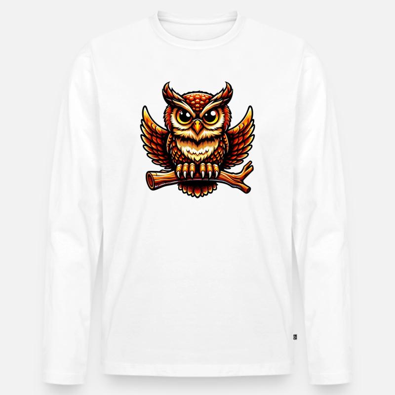 Eule - Männer Premium Bio Langarmshirt - Weiß