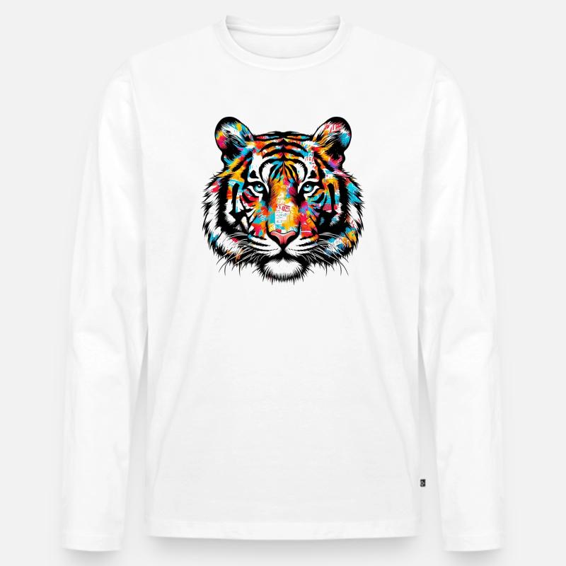 Tiger - Männer Premium Bio Langarmshirt - Weiß