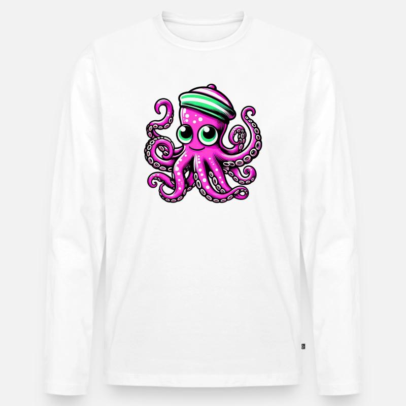 Krake - Männer Premium Bio Langarmshirt - Weiß