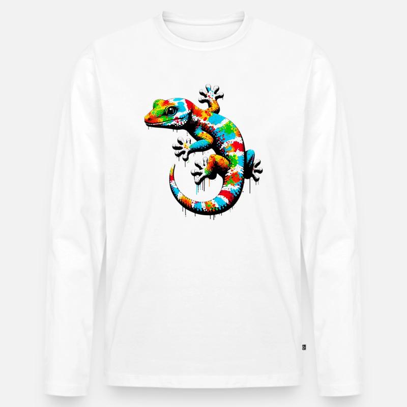 Gecko - Männer Premium Bio Langarmshirt - Weiß