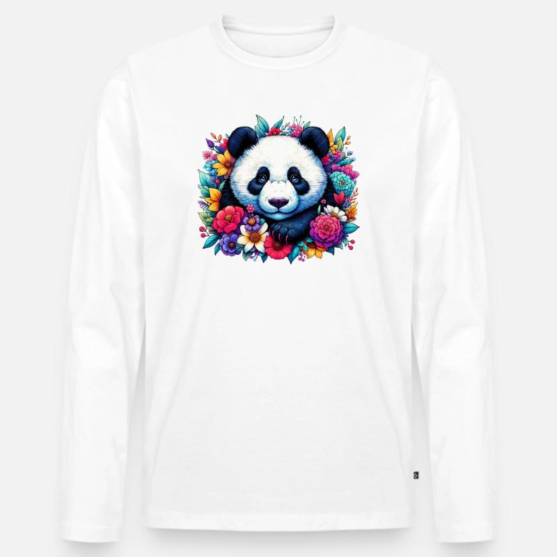 Panda - Männer Premium Bio Langarmshirt - Weiß