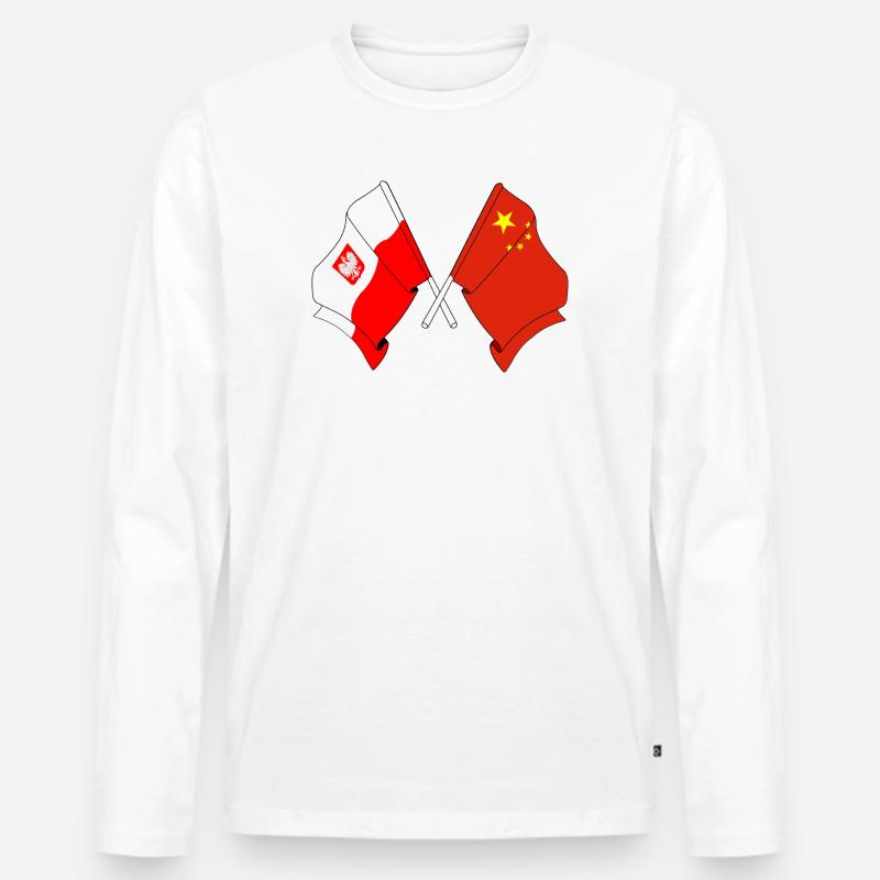 Flagge Polen, Flagge China - Männer Premium Bio Langarmshirt - Weiß