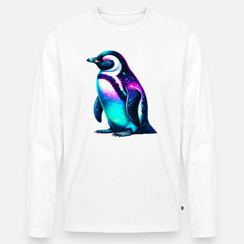 Aurora Borealis Pinguin - Männer Premium Bio Langarmshirt - Weiß