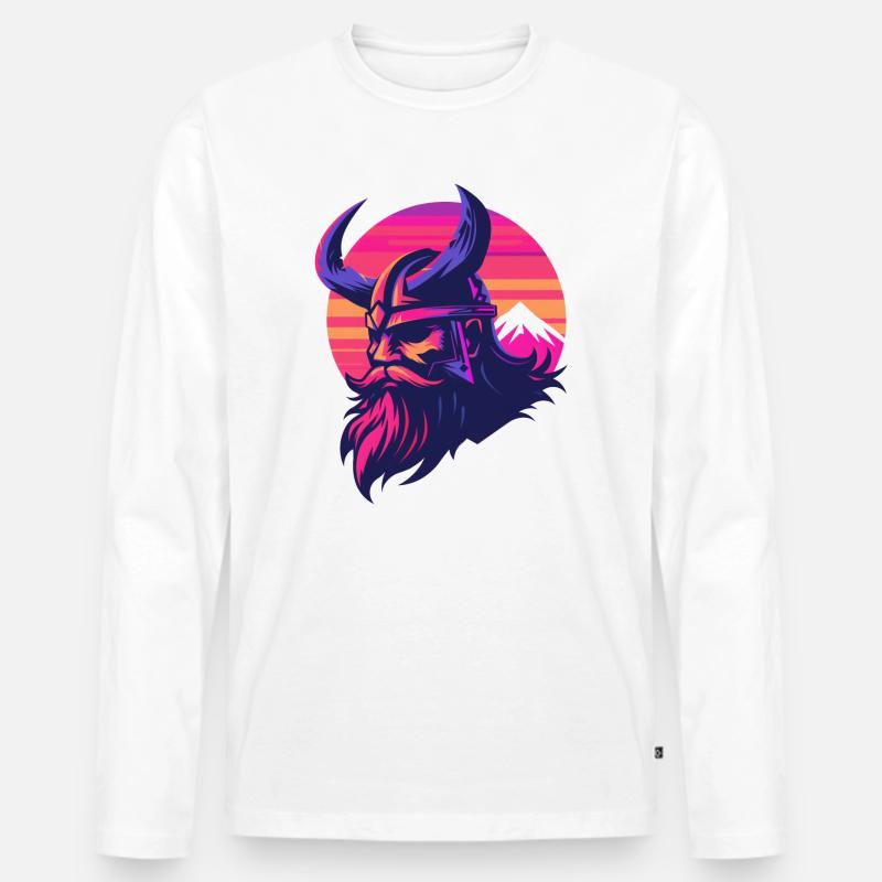 Wikinger Synthwave 3 - Männer Premium Bio Langarmshirt - Weiß