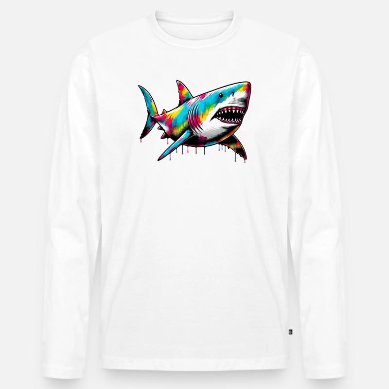 Hai - Männer Premium Bio Langarmshirt - Weiß