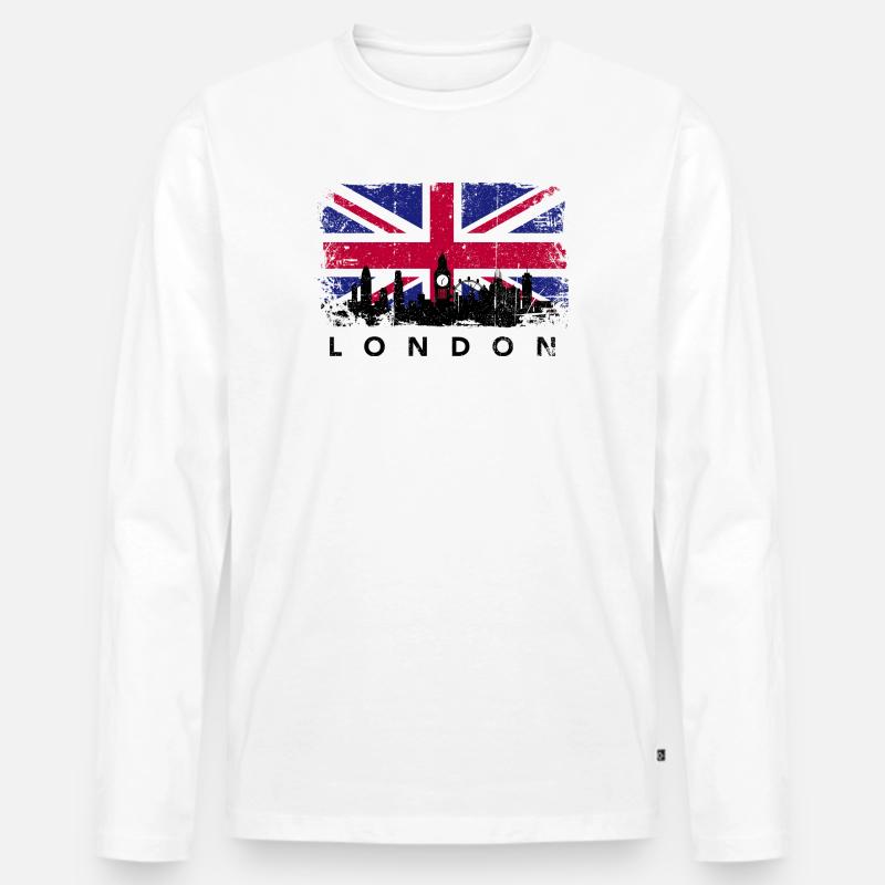 Union Jack Skyline Silhouette - Männer Premium Bio Langarmshirt - Weiß