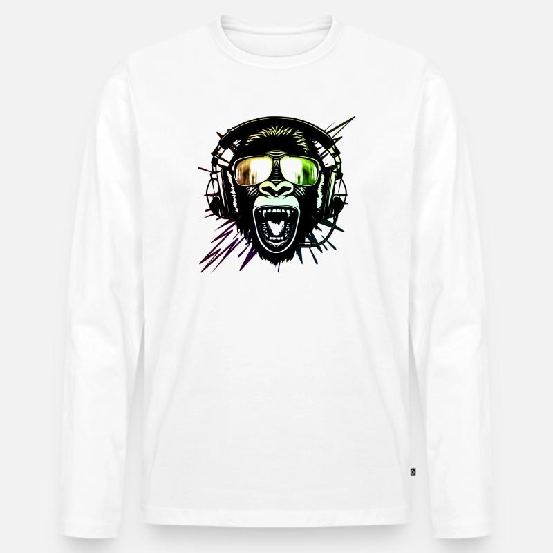 Affe mit Neonbrille - Männer Premium Bio Langarmshirt - Weiß