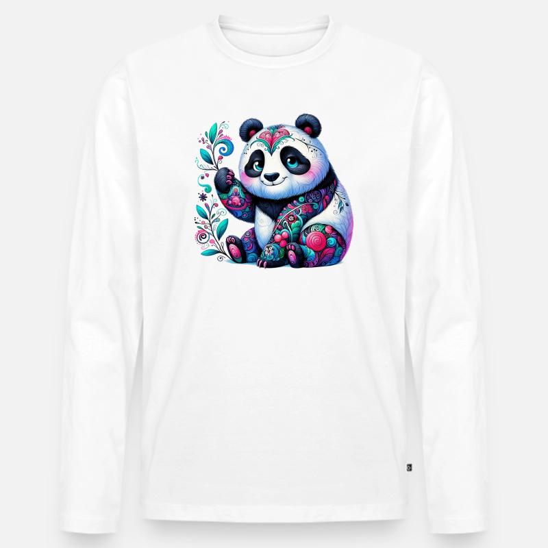 Panda - Männer Premium Bio Langarmshirt - Weiß