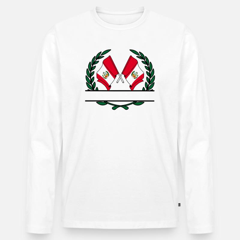 Flaggen Peru Lorbeerkranz Banner - Männer Premium Bio Langarmshirt - Weiß