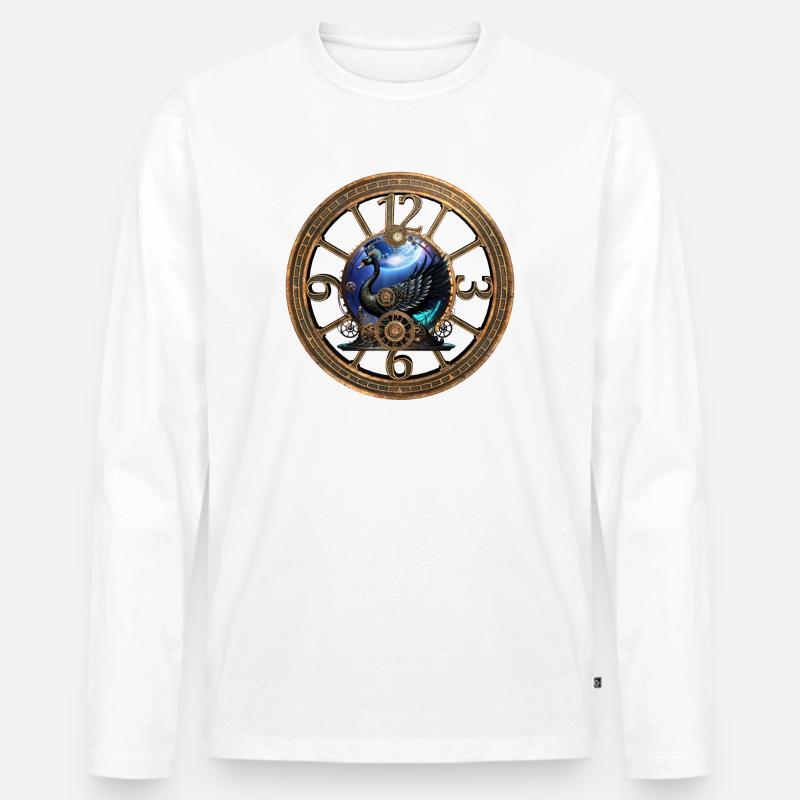 Schwarzer Steampunk-Schwan - Männer Premium Bio Langarmshirt - Weiß