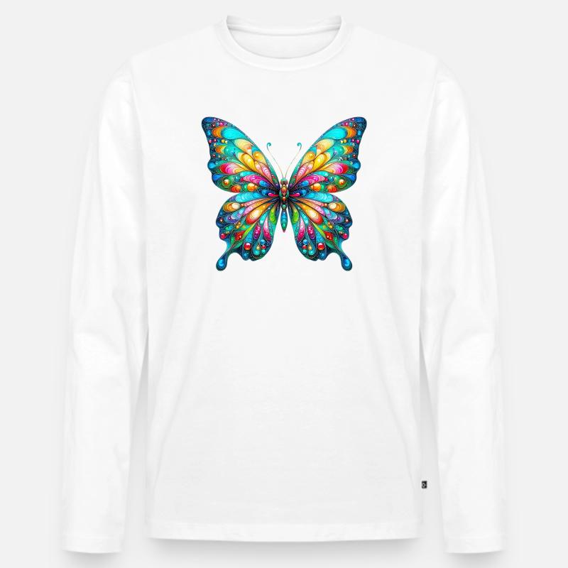 Schmetterling - Männer Premium Bio Langarmshirt - Weiß