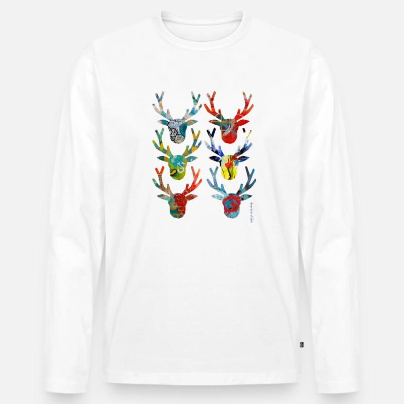 Abstrakte farbige Hirschköpfe - Männer Premium Bio Langarmshirt - Weiß