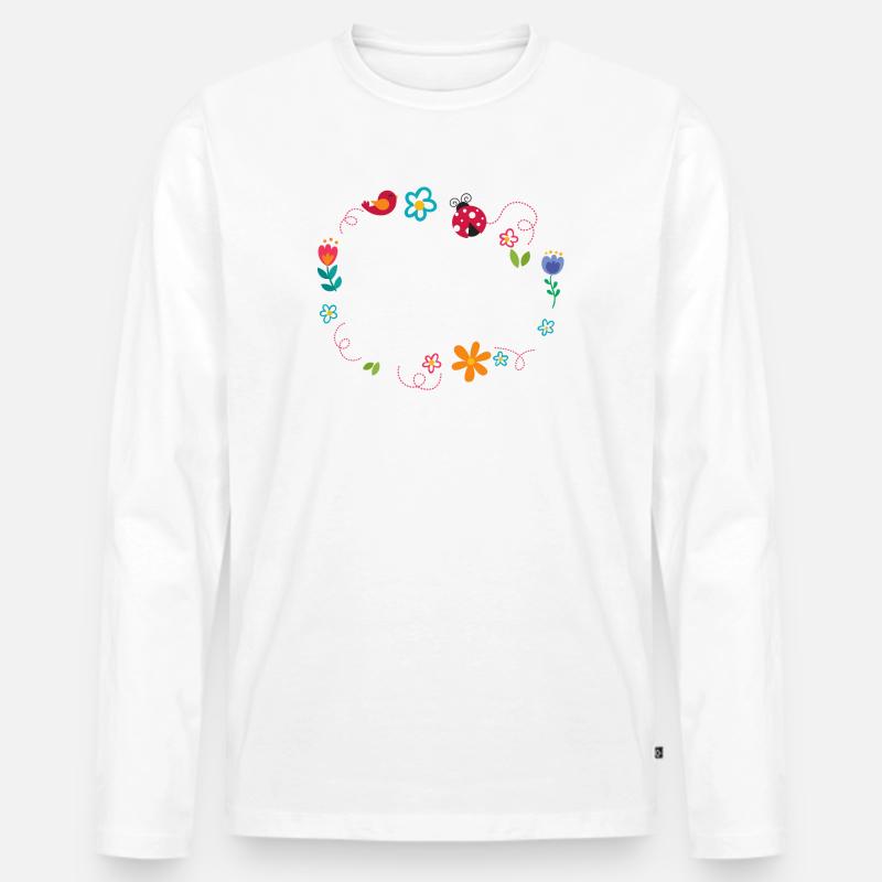Runder Rahmen mit Blumen Marienkäfer und Vogel - Männer Premium Bio Langarmshirt - Weiß