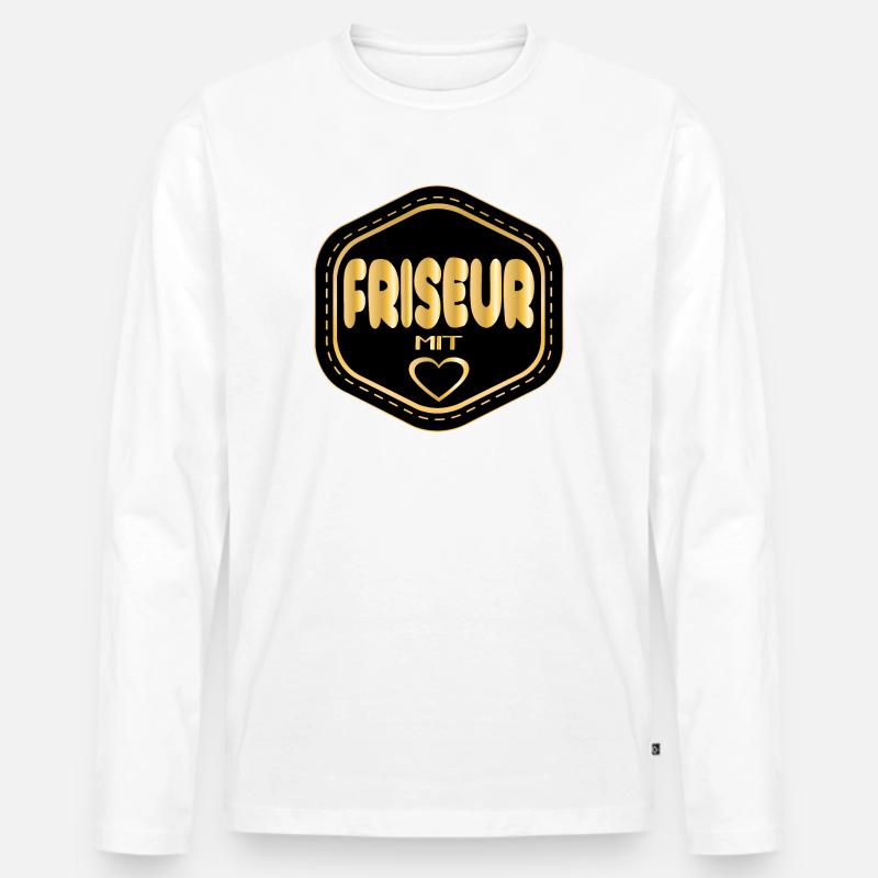FRISEUR MIT HERZ - Männer Premium Bio Langarmshirt - Weiß
