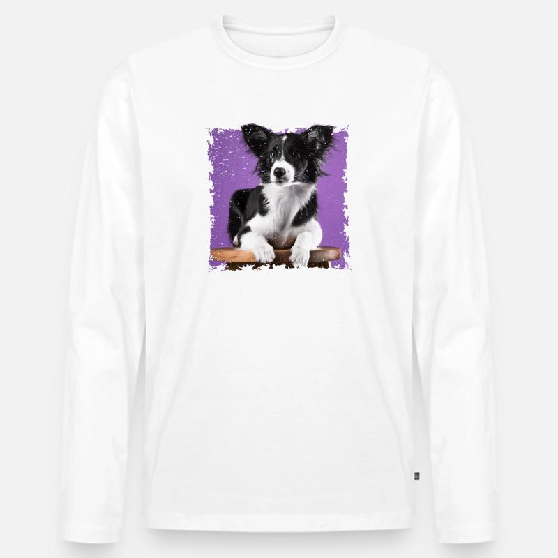 Hund sitzt auf Hocker - Männer Premium Bio Langarmshirt - Weiß