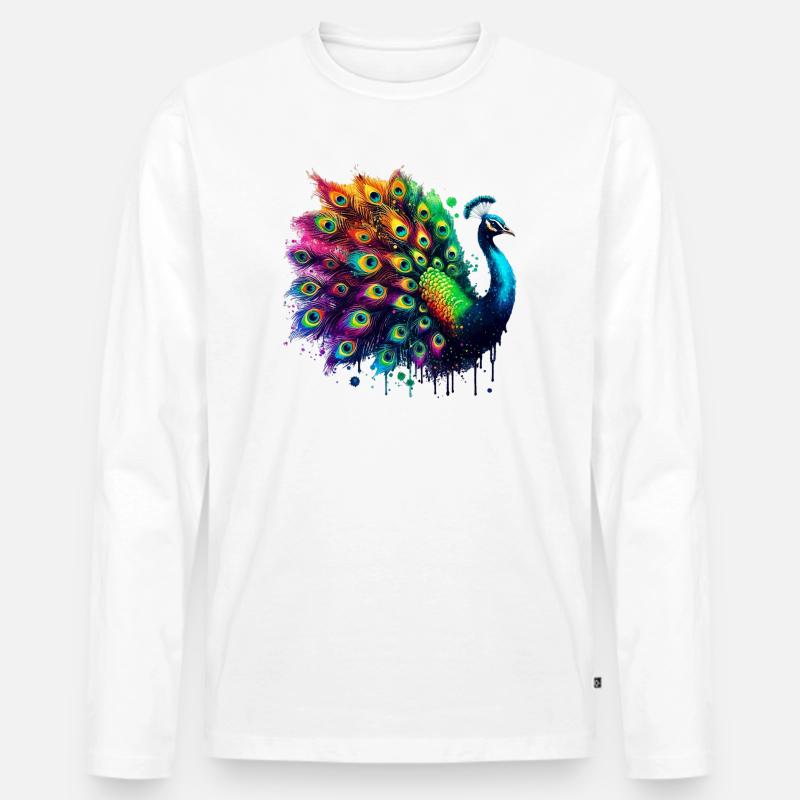 Pfau - Männer Premium Bio Langarmshirt - Weiß